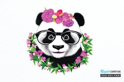 Watercolor Baby Panda and Flower PNG Clipart Product Image 1