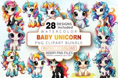 Watercolor Baby Unicorn Clipart Bundle Product Image 1