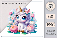 Watercolor unicorn with pink mane and lotus – great for baby gifts, yoga-themed decor, and peaceful sublimation.