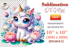 Watercolor unicorn with pink mane and lotus – great for baby gifts, yoga-themed decor, and peaceful sublimation.