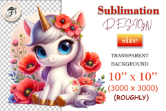 Watercolor unicorn with pink mane and blooming poppies – for t-shirts, mugs, nursery prints.