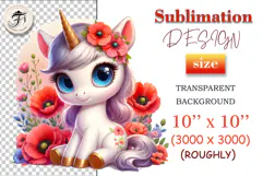 Watercolor unicorn with pink mane and blooming poppies – for t-shirts, mugs, nursery prints.