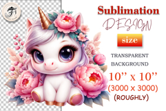 Watercolor unicorn with soft pink peonies – ideal for baby showers and girl designs.