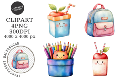 Watercolor Back To School Clipart Product Image 1