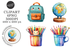 Watercolor Back To School Clipart Product Image 1
