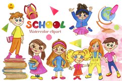 Watercolor back to school clipart. Children boys and girls Product Image 1