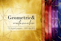12 Watercolor Textures with Gold Geometric Finish - JPG Product Image 1