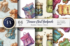 Hand-Drawn Treasure Chest Backpacks Seamless Digital Paper Product Image 1