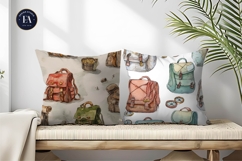 Watercolor Backpacks as Treasure Chest Pattern Digital Paper Product Image 2