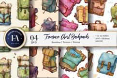 Watercolor Backpacks as Treasure Chest Pattern Digital Paper Product Image 1