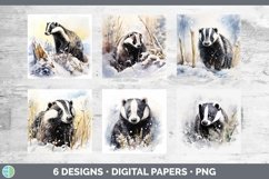 Bundle of six Watercolor Badgers Paper Backgrounds designs.