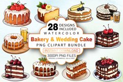 Watercolor Bakery &amp; Wedding Clipart Bundle Product Image 1