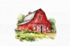 Red Barn Watercolor Sublimation clipart Product Image 3