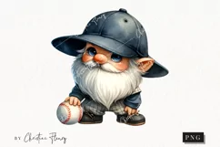 Watercolor Baseball Gnome PNG | Gnome PNG Product Image 1