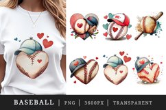 Watercolor cute baseball ball, bat, cap, hat and heart with laces t-shirt sublimation print designs bundle