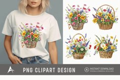 Watercolor Basket Of Flowers Clipart Product Image 1