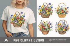 Watercolor Basket Of Flowers Clipart Product Image 1