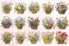 Watercolor Basket Of Flowers Clipart Bundle Product Image 3