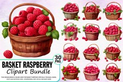 Watercolor Basket Raspberry Clipart Bundle,Food Illustrations,Watercolor Drinks,Fruit Clipart,Dessert Clipart,Watercolor Fruit,