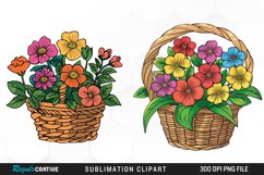 Watercolor Basket With Flowers Graphic Clipart Product Image 1