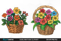 Watercolor Basket With Flowers Graphic Clipart Product Image 1