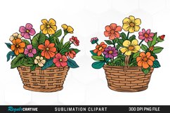 Watercolor Basket With Flowers Graphic Clipart Product Image 1