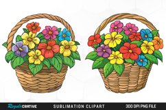 Watercolor Basket With Flowers Artwork Clipart Product Image 1