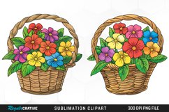 Watercolor Basket With Flowers Artwork Clipart Product Image 1