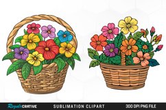 Watercolor Basket With Flowers Graphic Clipart Product Image 1