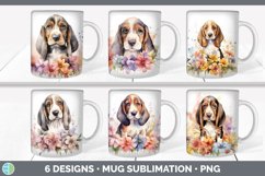 Bundle of six Wild Flowers Basset Hounds Mug Wrap designs.