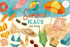 Watercolor Beach Clipart. Summer Vacation PNG Set Product Image 1