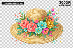 beach hat png, summer clipart, floral hat, watercolor png, tropical design, beach vacation, summer sublimation, fashion clipart, vacation png, coastal art