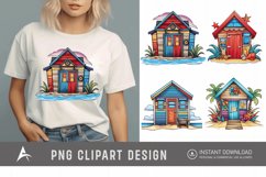 Watercolor Beach Huts Sublimation Clipart Product Image 1