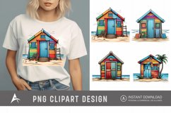 Watercolor Beach Huts Sublimation Clipart Product Image 1