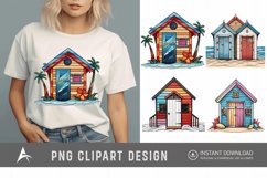Watercolor Beach Huts Sublimation Clipart Product Image 1