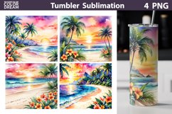 Tropical Beach Tumbler | Watercolor Beach Sunset Tumbler Product Image 1