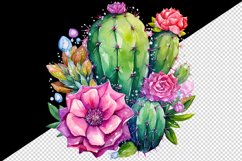 Watercolor beautiful cactus floral pink flowers sparkle print 20 oz tumbler skinny mug wrap clipart t-shirt sublimation printable design
