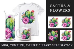 Watercolor beautiful cactus floral pink flowers sparkle print 20 oz tumbler skinny mug wrap clipart t-shirt sublimation printable design