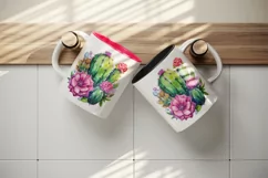 Watercolor beautiful cactus floral pink flowers sparkle print 20 oz tumbler skinny mug wrap clipart t-shirt sublimation printable design