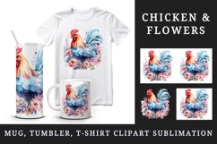 Watercolor beautiful chicken floral pink flowers animal farm bird sparkle print 20 oz tumbler skinny mug wrap clipart t-shirt sublimation printable design
