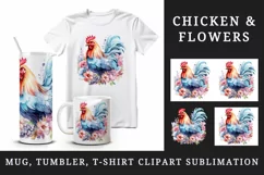 Watercolor beautiful chicken floral pink flowers animal farm bird sparkle print 20 oz tumbler skinny mug wrap clipart t-shirt sublimation printable design