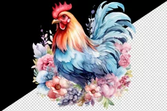 Watercolor beautiful chicken floral pink flowers animal farm bird sparkle print 20 oz tumbler skinny mug wrap clipart t-shirt sublimation printable design