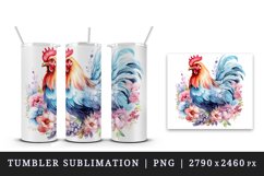 Watercolor beautiful chicken floral pink flowers animal farm bird sparkle print 20 oz tumbler skinny mug wrap clipart t-shirt sublimation printable design