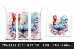 Watercolor beautiful chicken floral pink flowers animal farm bird sparkle print 20 oz tumbler skinny mug wrap clipart t-shirt sublimation printable design