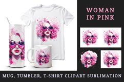 Watercolor beautiful glamour woman girl with pink glasses glamorous style 20oz tumbler skinny mug wrap clipart t-shirt sublimation printable design