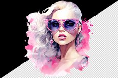 Watercolor beautiful glamour woman girl with pink glasses glamorous style 20oz tumbler skinny mug wrap clipart t-shirt sublimation printable design