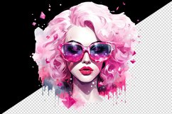 Watercolor beautiful glamour woman girl with pink glasses glamorous style 20oz tumbler skinny mug wrap clipart t-shirt sublimation printable design