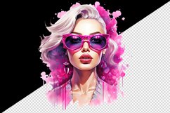 Watercolor beautiful glamour woman girl with pink glasses glamorous style 20oz tumbler skinny mug wrap clipart t-shirt sublimation printable design