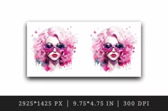 Watercolor beautiful glamour woman girl with pink glasses glamorous style 20oz tumbler skinny mug wrap clipart t-shirt sublimation printable design