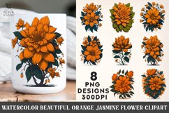 Watercolor Beautiful Orange Jasmine Flower Clipart, Mug PNG Product Image 1
